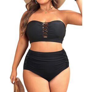 Daci Bandea 2-Piece Bikini Set Size XL Top Hollow Out Design High-Waisted Ruched